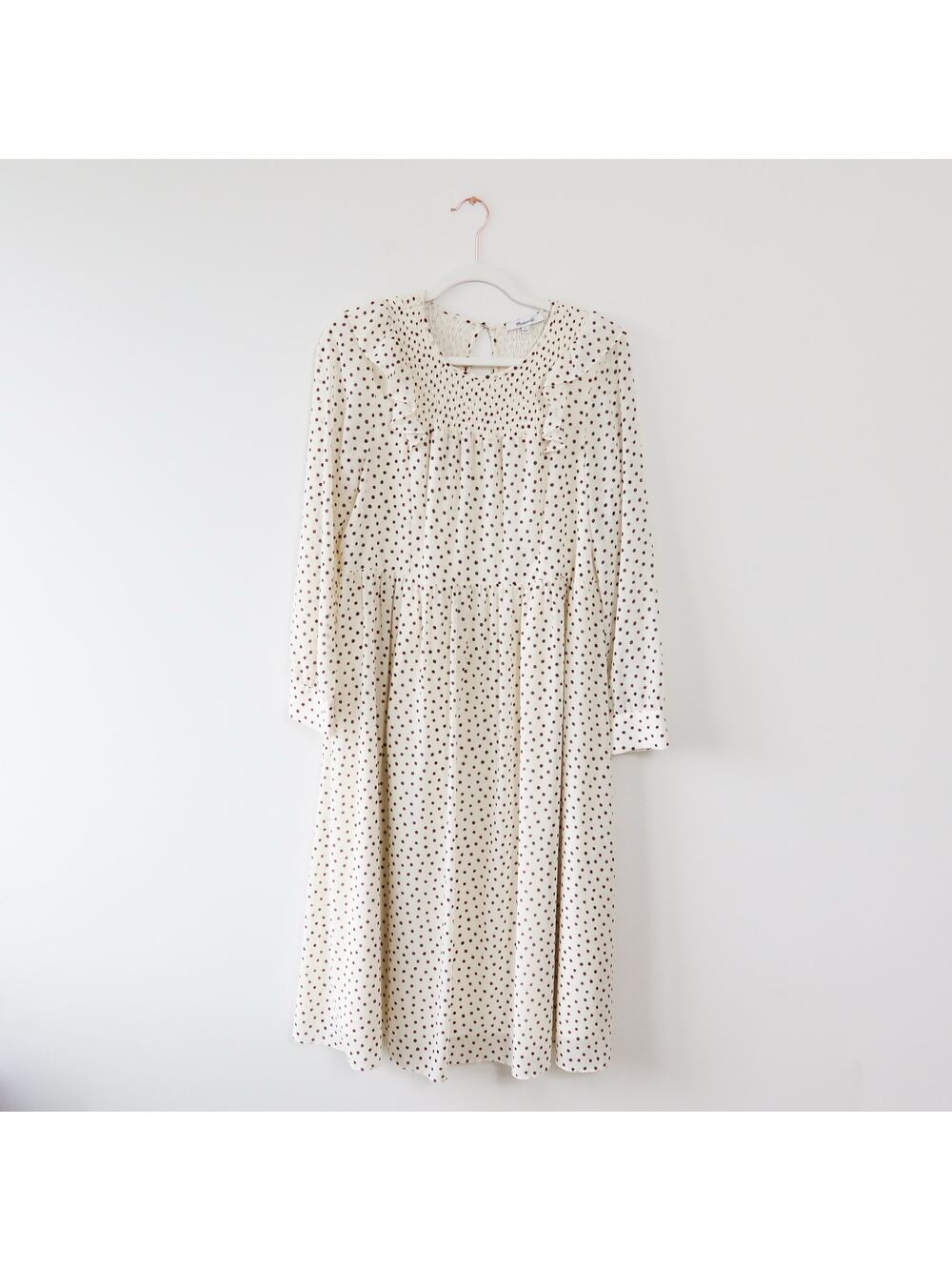 Madewell Smocked Ruffle Shoulder Midi Dress Inkbrush Dots Small